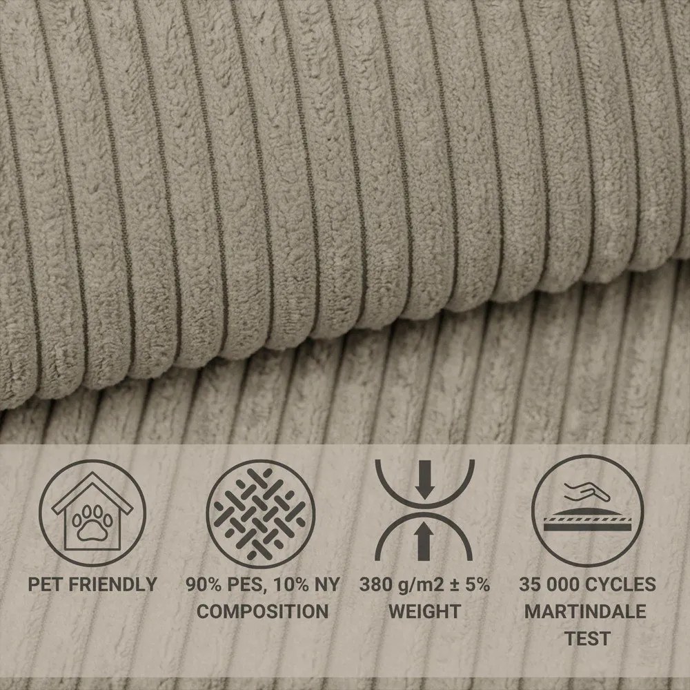 Bézs kordbársony kinyitható-tárolóhelyes sarokkanapé (jobb oldali-L alakú) Tonga – Maison de Rêve