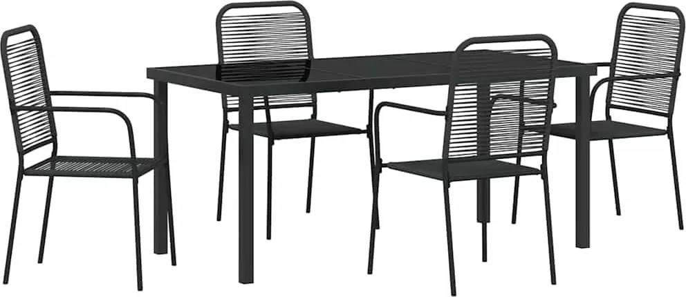 vidaXL Kert étkező szett 5 pcs Fekete Porszórt acél