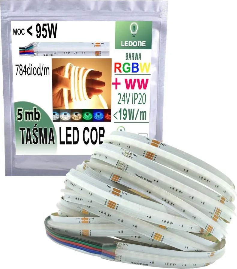 Cob Led szalag 784dióda fénysor Rgbw Ww Meleg 24V <19w/m 5mb