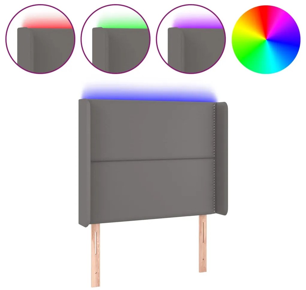 szürke műbőr LED-es fejtámla 83x16x118/128 cm