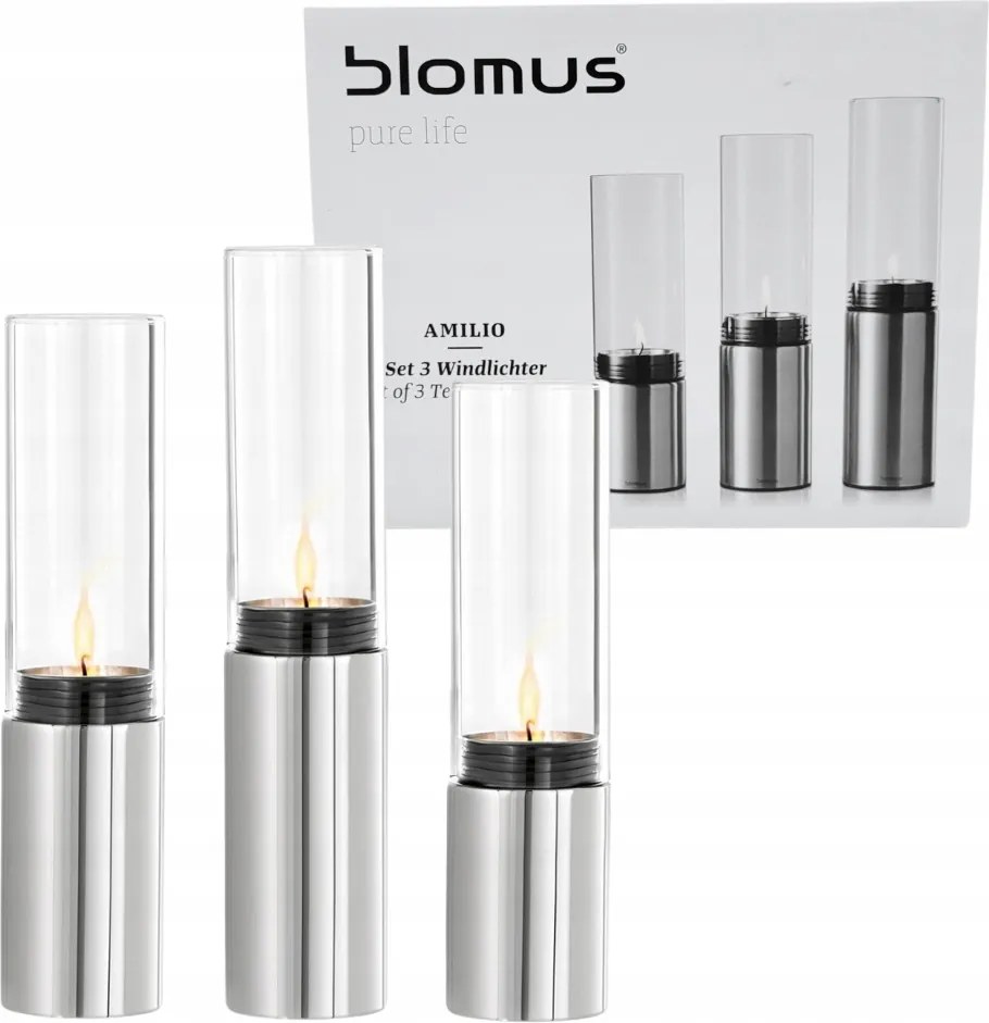 3db Blomus Gyertyatartó Tealight Üveg Lampion Lámpa Nagy 19 21 és 23 cm