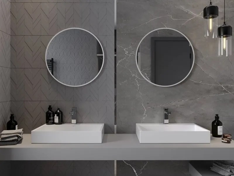 Mexen Loft kerek fürdőszobai tükör 60 cm, fehér keret - 9850-060-060-000-20