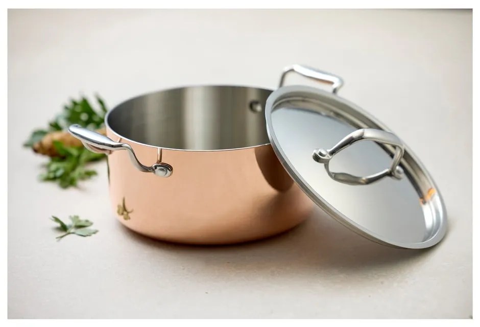 Indukciós tűzhelyhez alkalmas rozsdamentes acél-réz edény fedővel 3 l – Blomsterbergs
