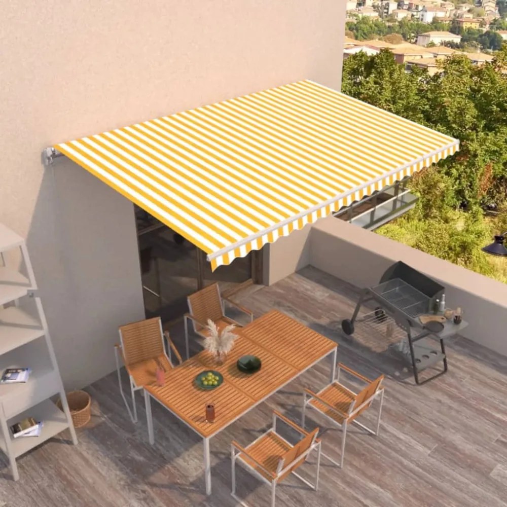 sárga és fehér kézzel kihúzható napellenző 500 x 300 cm
