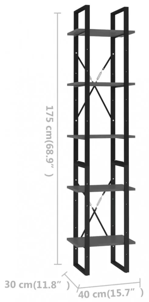 5 szintes szürke szerelt fa könyvszekrény 40 x 30 x 175 cm