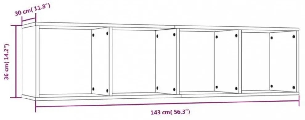 szürke sonoma színű szerelt fa könyv-/TV-szekrény 143x30x36 cm