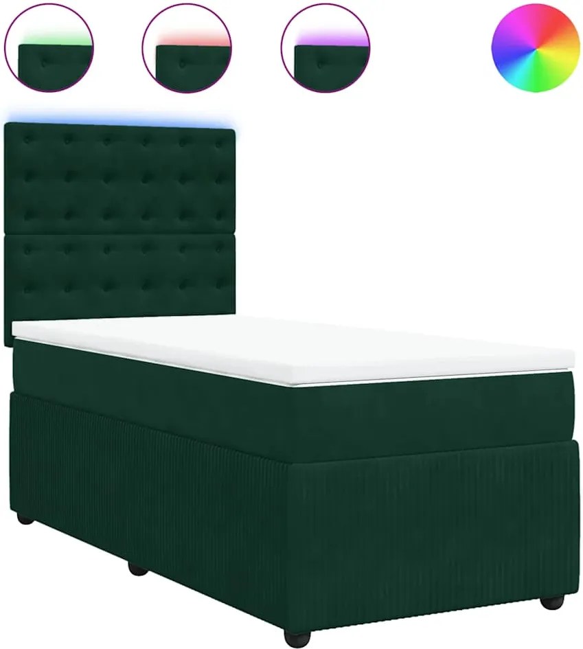 vidaXL sötétzöld bársony rugós ágy matraccal 90 x 200 cm