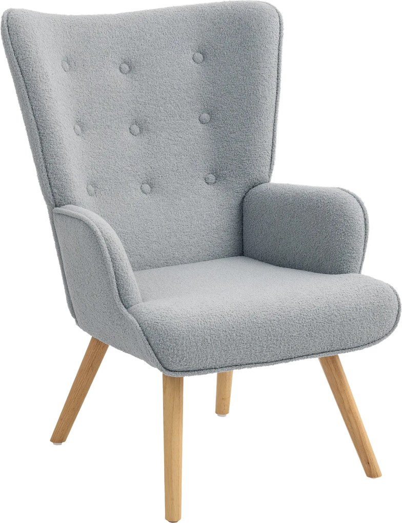 HOMCOM Boucle Szövet Pihenőszék, Modern Kárpitozott Fotel Fából Készült Lábakkal, Ergonomikus Támla és Kartámasz, Étkezőbe, Nappaliba, Hálószobába, Ir