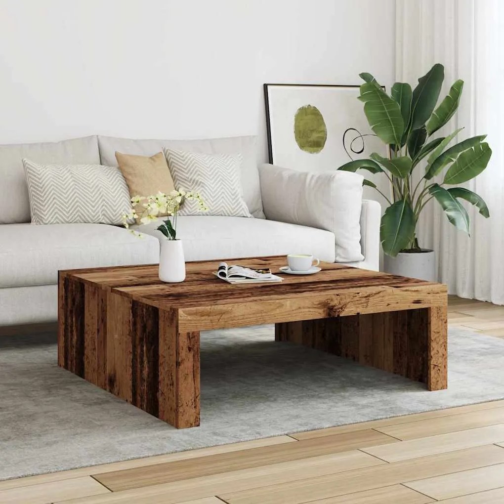 antik fa színű szerelt fa dohányzóasztal 100 x 100 x 35 cm