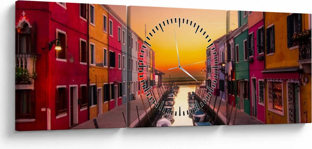Kép - Naplemente, Burano sziget, Velence, Olaszország (órával) (90x30 cm)