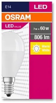 LED izzó, E14, kisgömb, P48, 8W, 806lm, 2700K (MF), OSRAM Value (OLEDE1407)