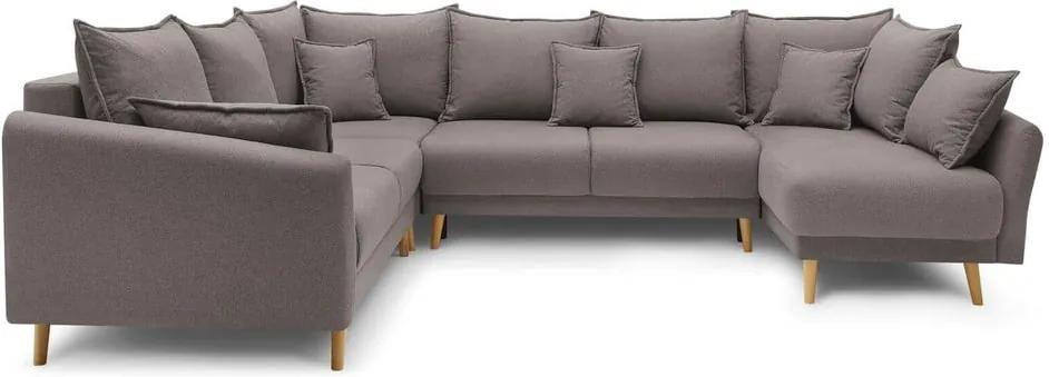 Mia XXXL szürke-barna kinyitható U alakú kanapé, jobb oldali - Bobochic Paris
