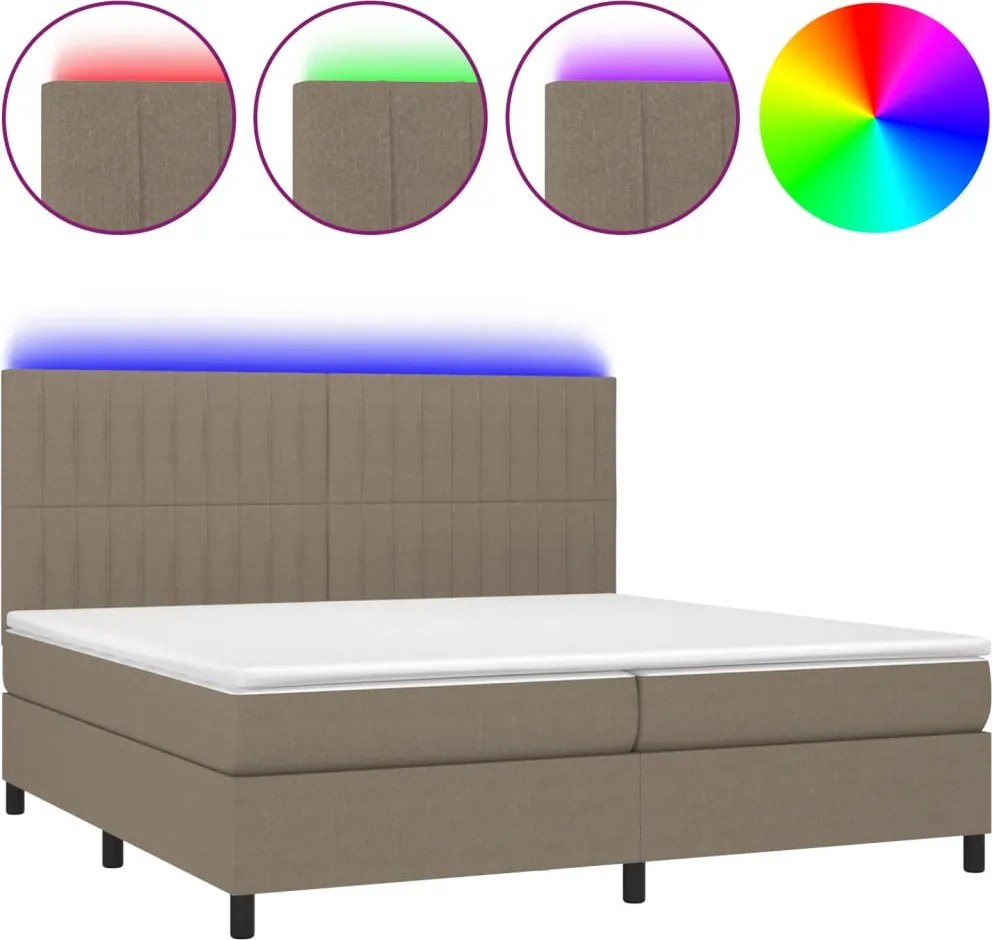 vidaXL tópszínű szövet rugós és LED-es ágy matraccal 200 x 200 cm