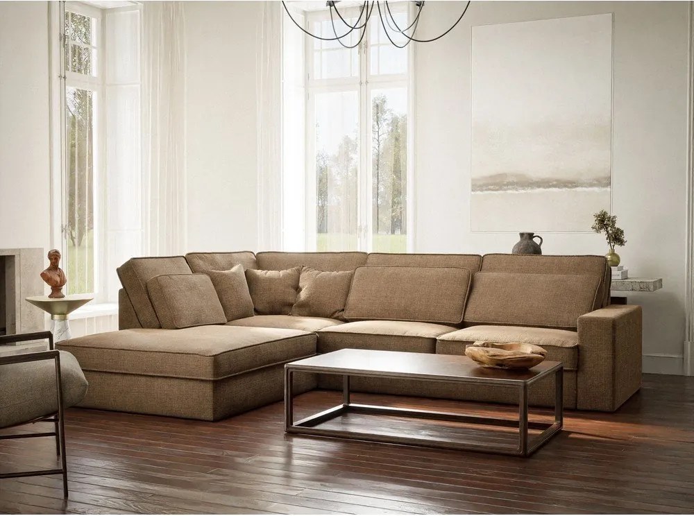 Világosbarna zsenília sarokkanapé (bal oldali-L alakú) Kirou – Maison de Rêve