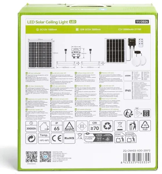 Aigostar - Napelemes LED lámpa 2xLED/70W/12V 12000 mAh 6500K átm. 20,5 cm