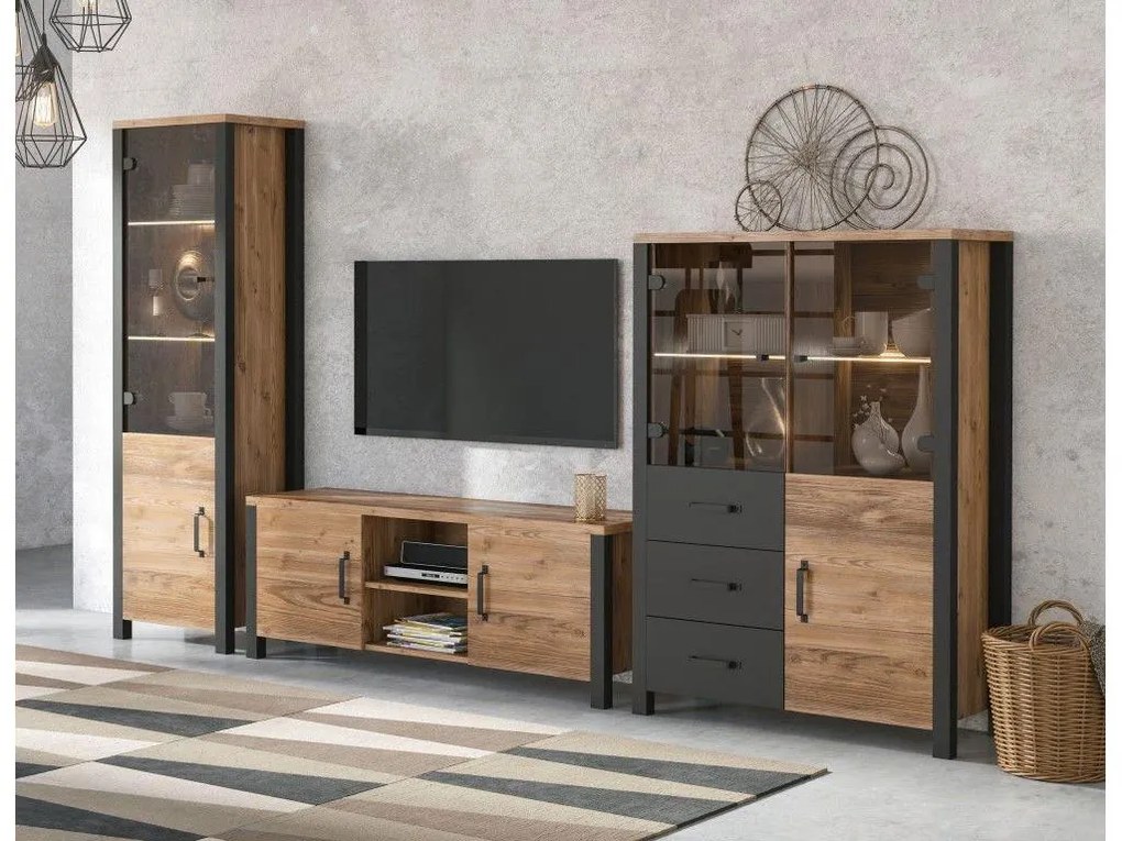 TV asztal/szekrény Olan (appenzeller + fekete). 1096854