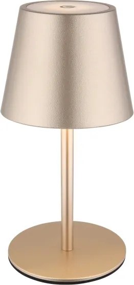 Globo 58488CH-LED VANNIE érintéses, dimmelhető, újratölthető kültéri asztali lámpa, 3W/5V, IP54, 1800mAh, sárgaréz