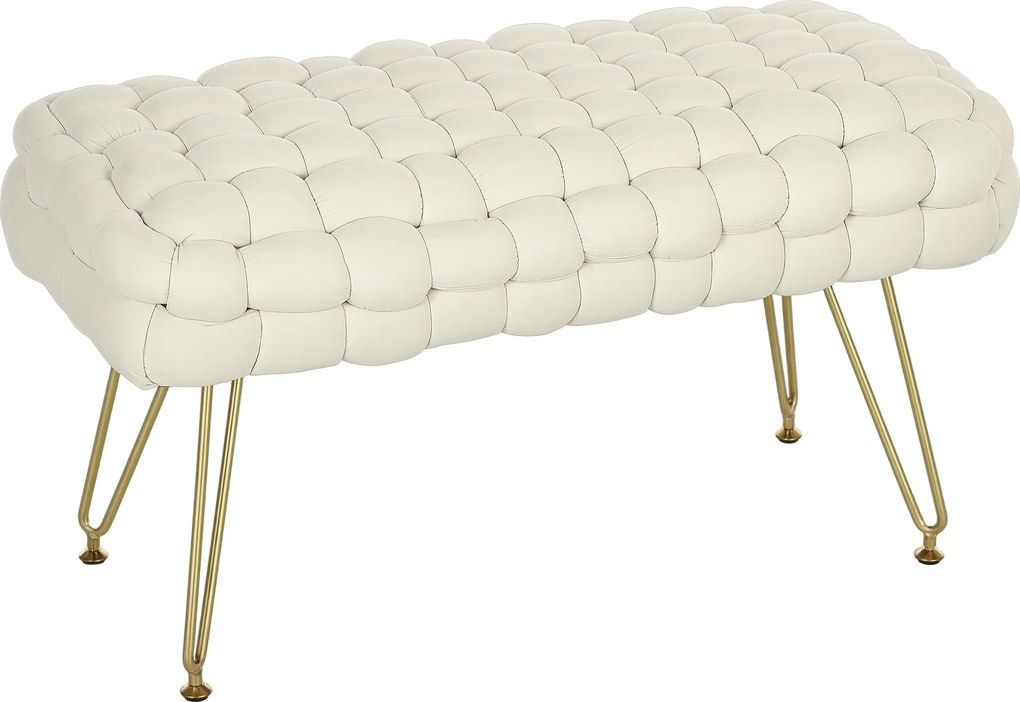 HOMCOM Kárpitozott Velúr Ágyvégi Pad Aranylábakkal és Párnázott Üléssel Előtérbe - Krém | Aosom