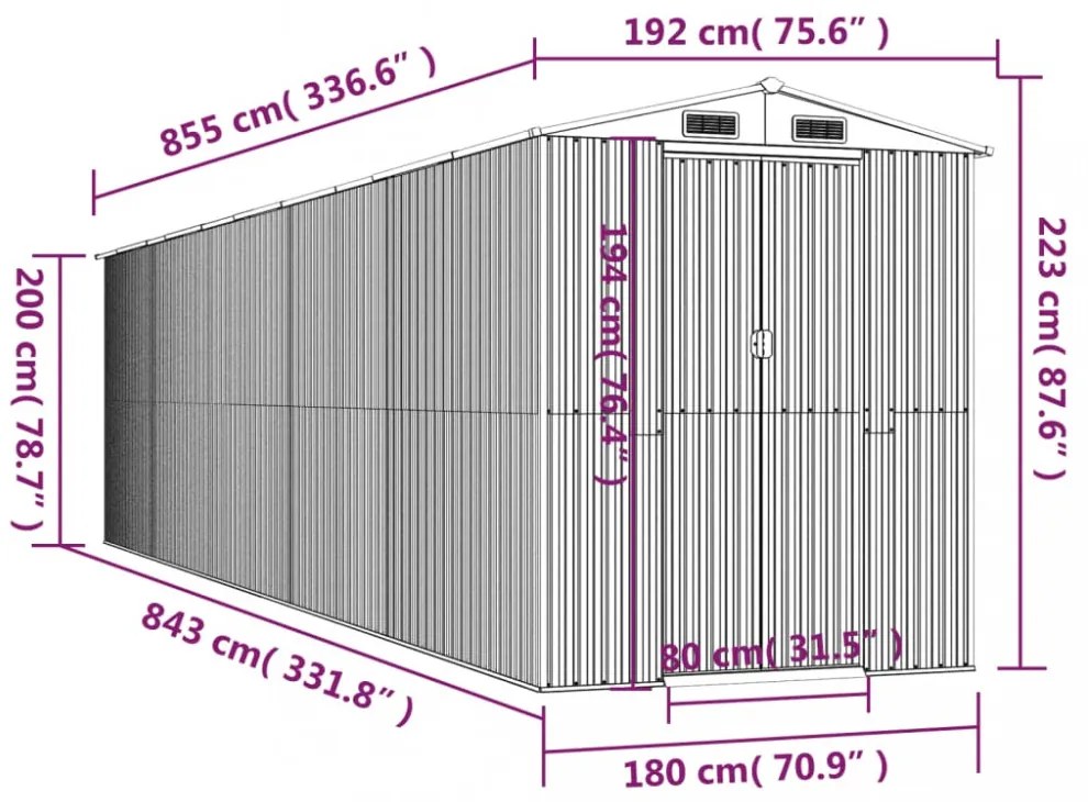 zöld horganyzott acél kerti fészer 192x855x223 cm