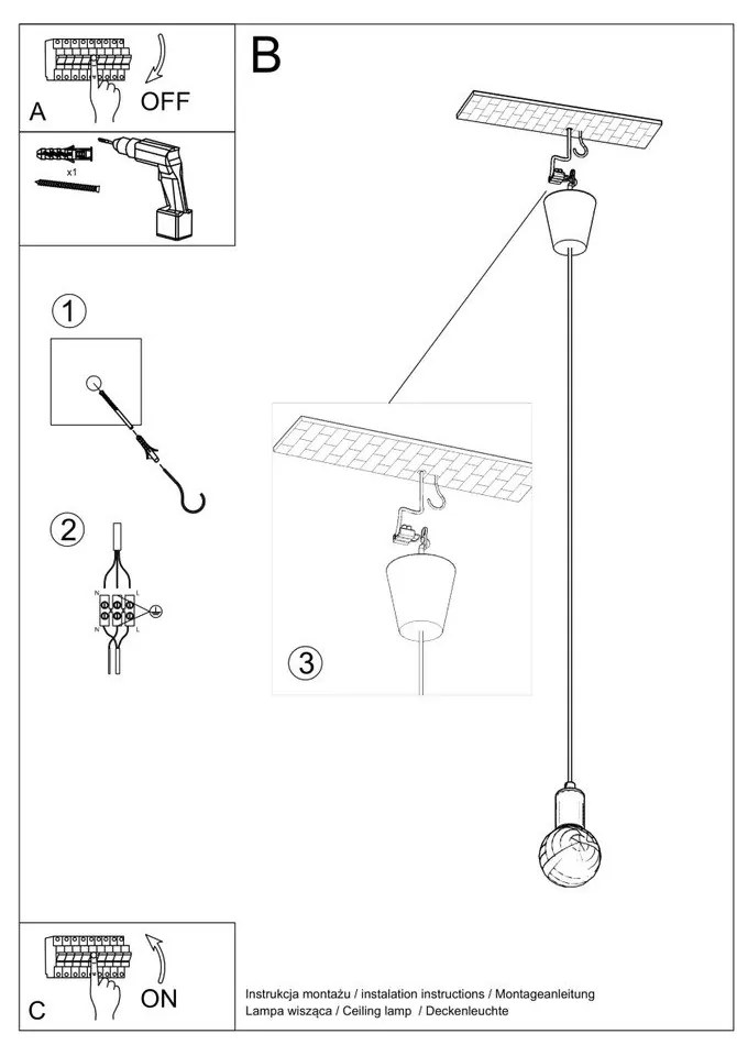 Szürke függőlámpa ø 5 cm Rene – Sollux
