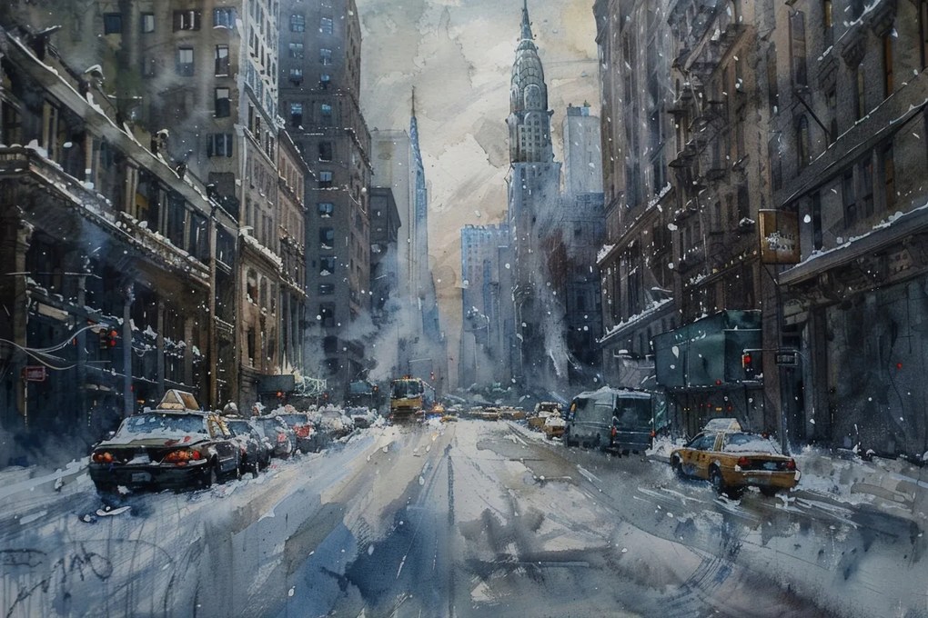 Vászonkép Canvas Város New York Manhattan Utca Tél Hó 60x40