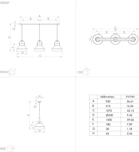 Eglo 390227 - Csillár zsinóron ESTEPONA 3xE27/40W/230V szürke