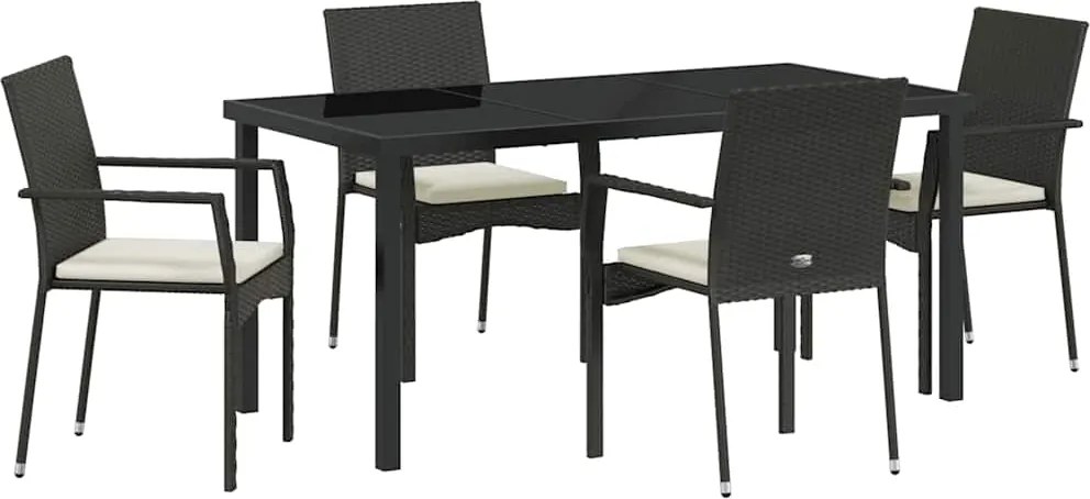 vidaXL Kert étkező szett párnával 5 pcs Fekete polirattan