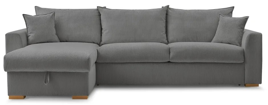 Szürke kordbársony kinyitható sarokkanapé (variálható) Augustin – Bobochic Paris