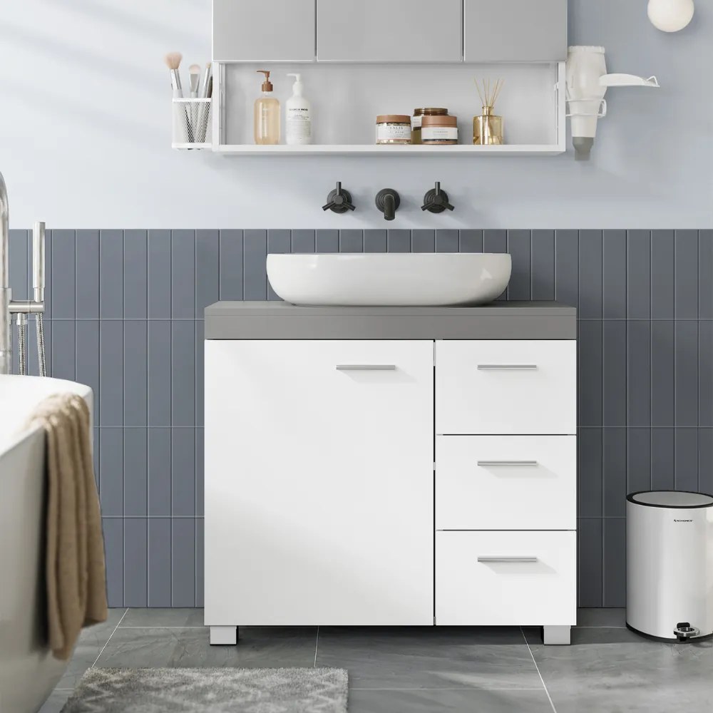 IVY mosdó alatti szekrény, 30x70x64 cm, fehér/szürke Vasagle