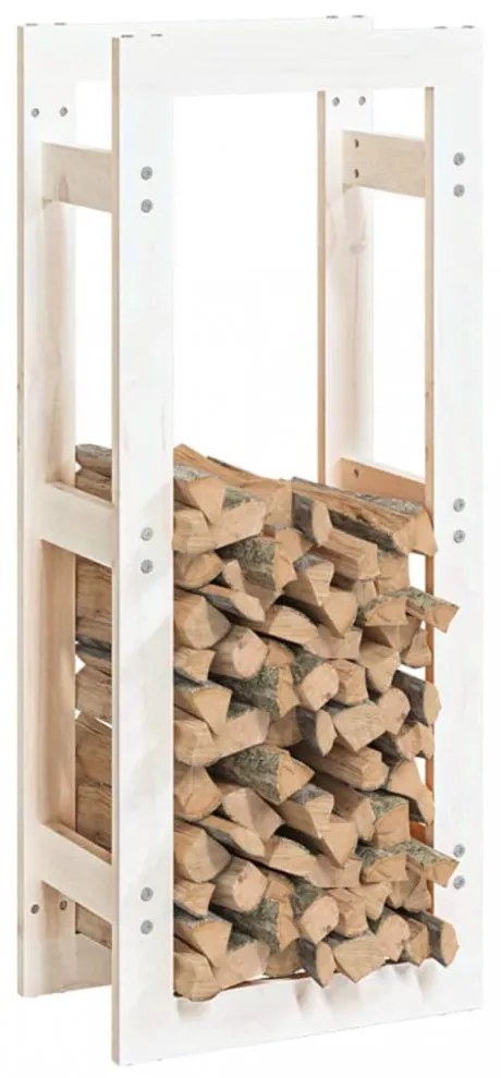 vidaXL tömör fenyőfa tűzifatartó állvány fehér 41x25x100 cm