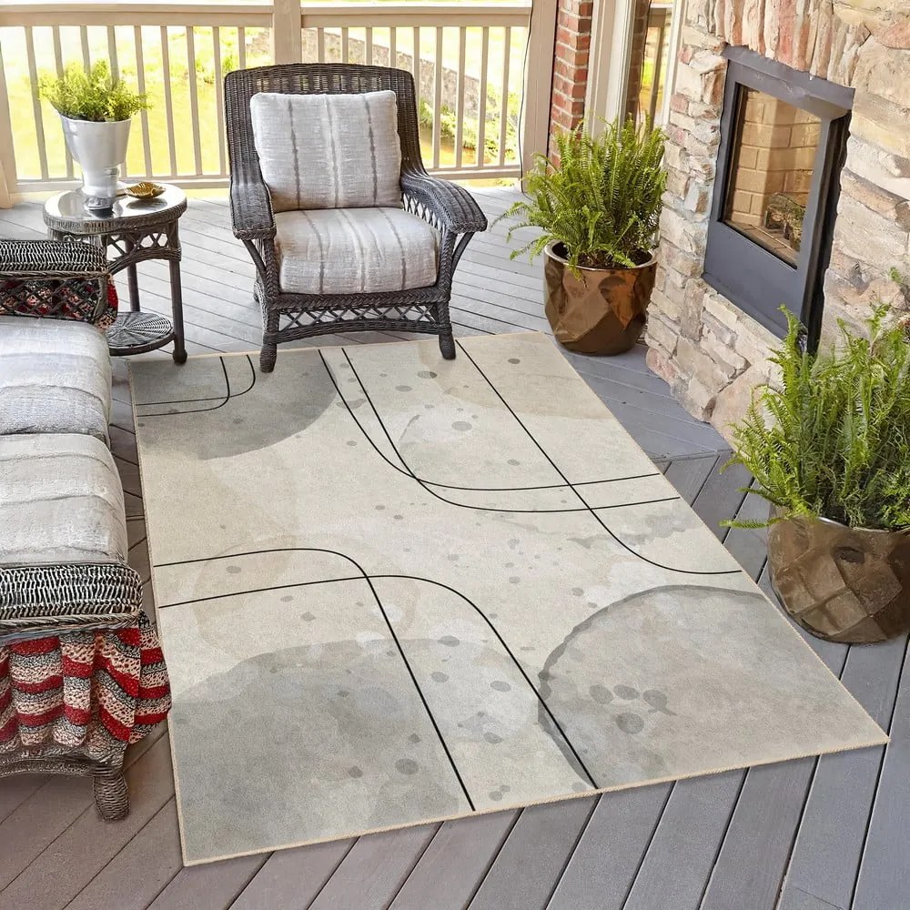Szürke-krémszínű mosható futószőnyeg 80x200 cm Simple Lines – Mila Home