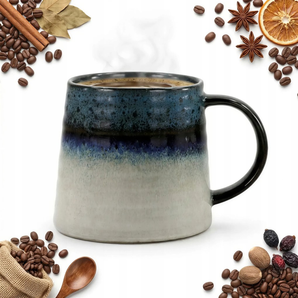 Nagy Kerámia Bögre 400 ml Kávé Tea Csokoládé Sötétkék-szürke Ø9CM