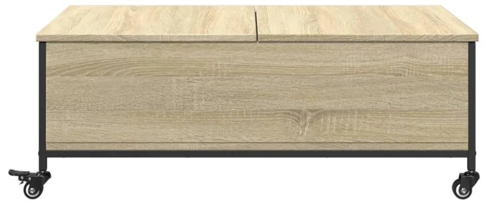 sonoma tölgy szerelt fa dohányzóasztal kerekekkel 91x55x34cm