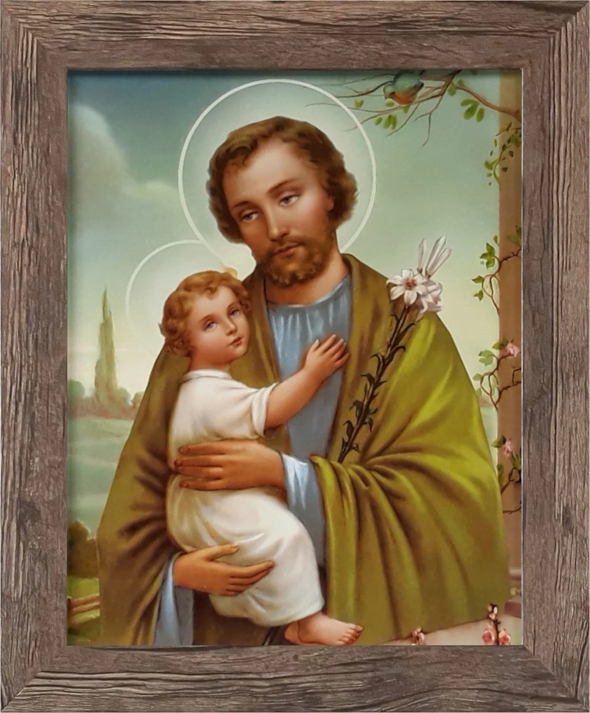 Vászonkép 30x25 Szent József Jézus Krisztus Tölgyfa Keret