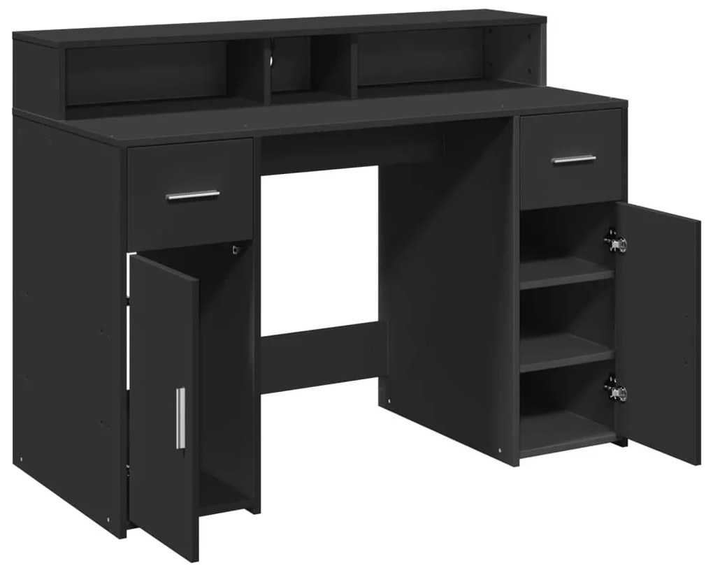fekete szerelt fa íróasztal LED-világítással 120 x 55 x 91 cm