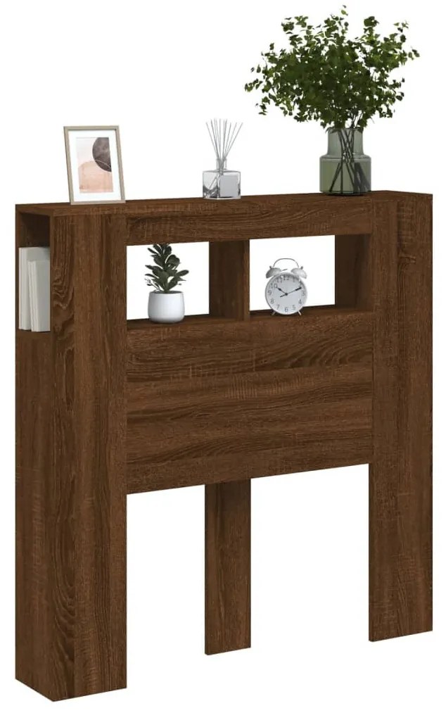 barna tölgyszínű szerelt fa LED-es fejtámla 100x18,5x103,5 cm