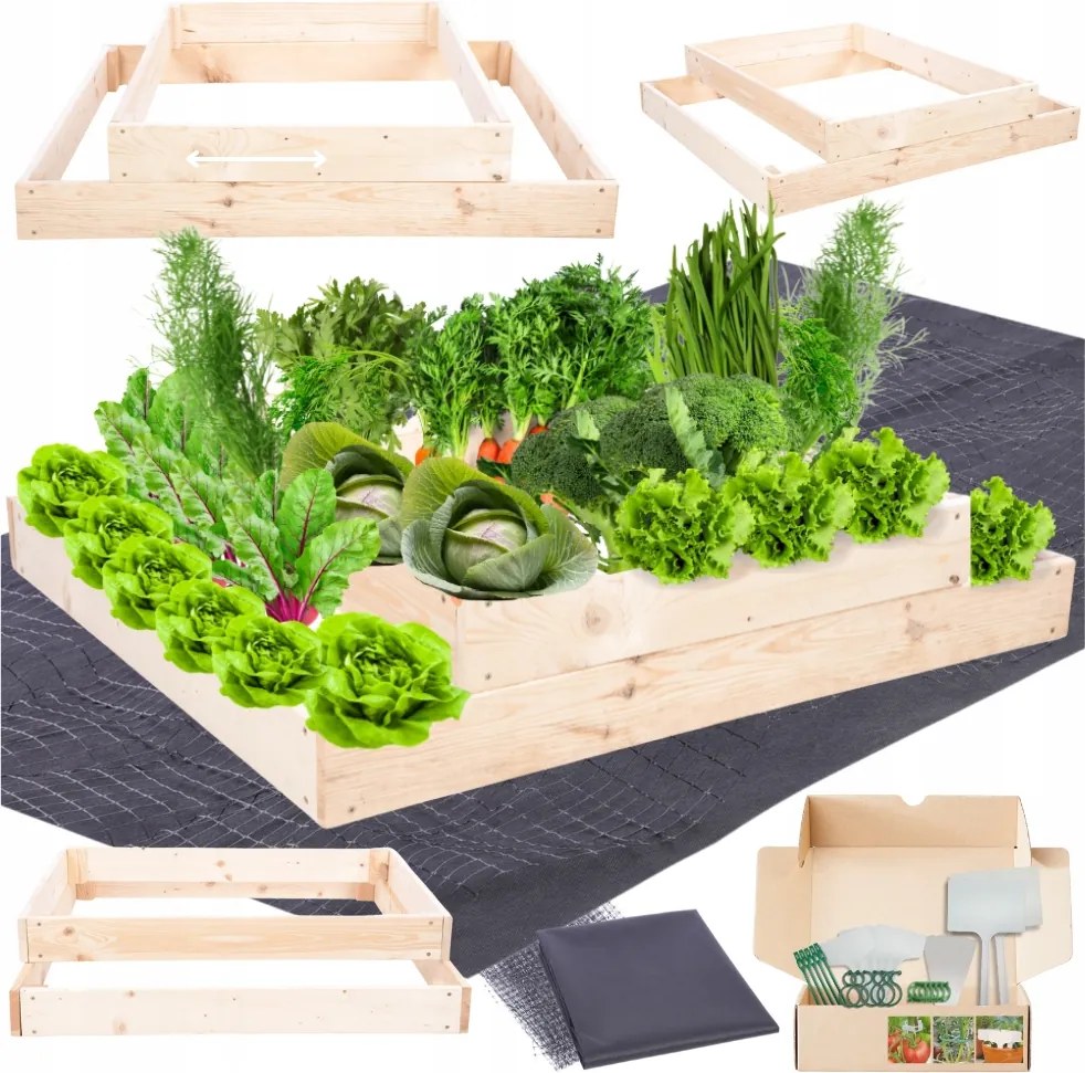 Lépcsőzetes zöldségtartó állítható ágyás magasított impregnált 18x90x90