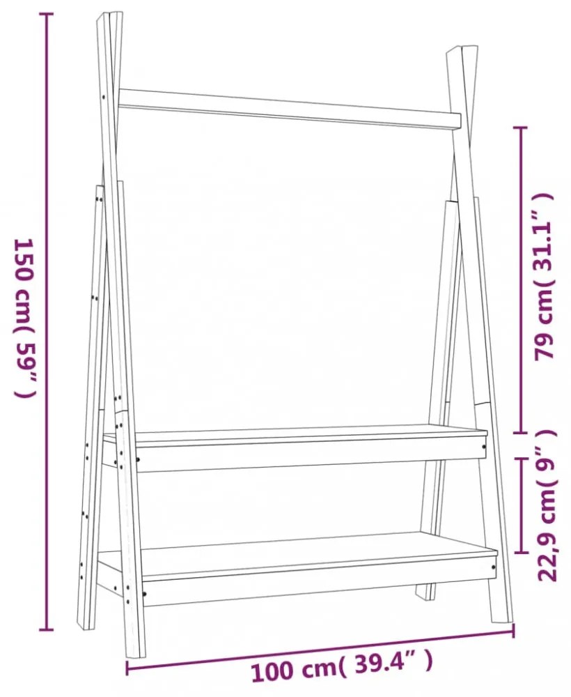 tömör fenyőfa ruhatartó állvány 100 x 45,5 x 150 cm