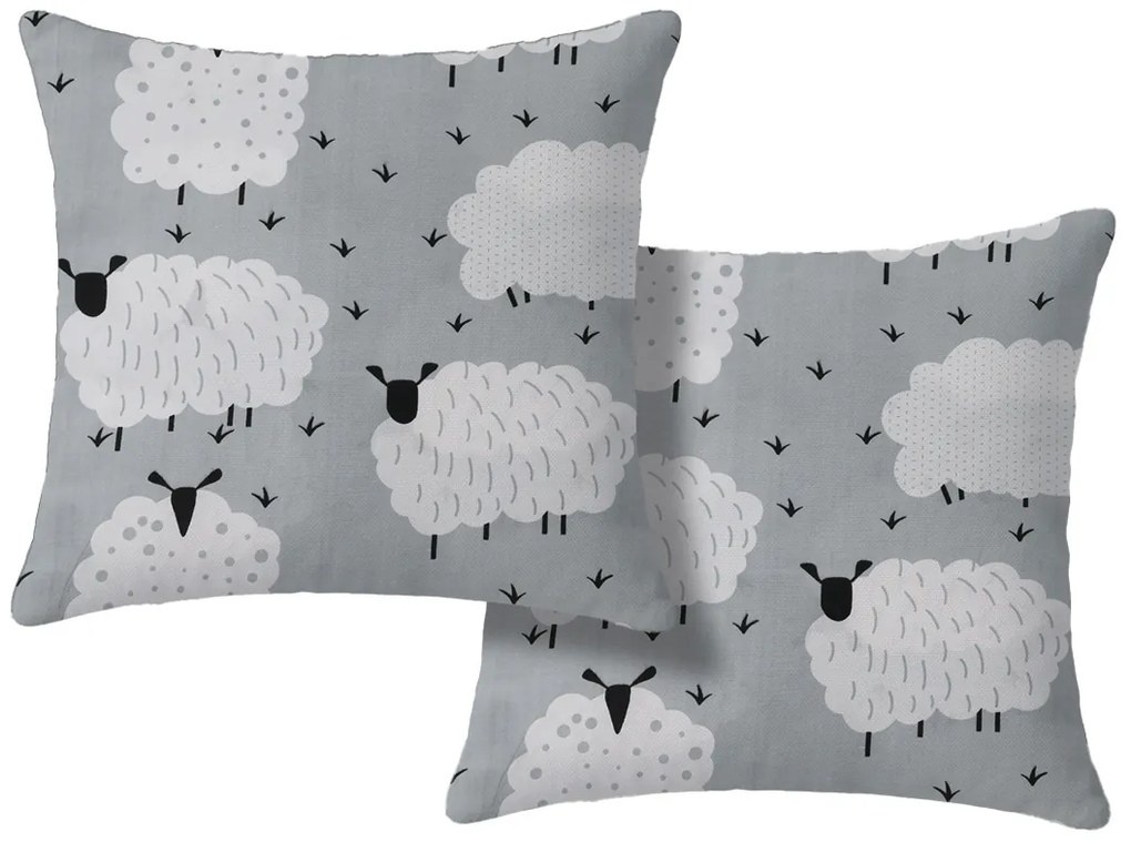 2 db díszpárnahuzat szett WHITE SHEEPS 45x45 cm, szürke