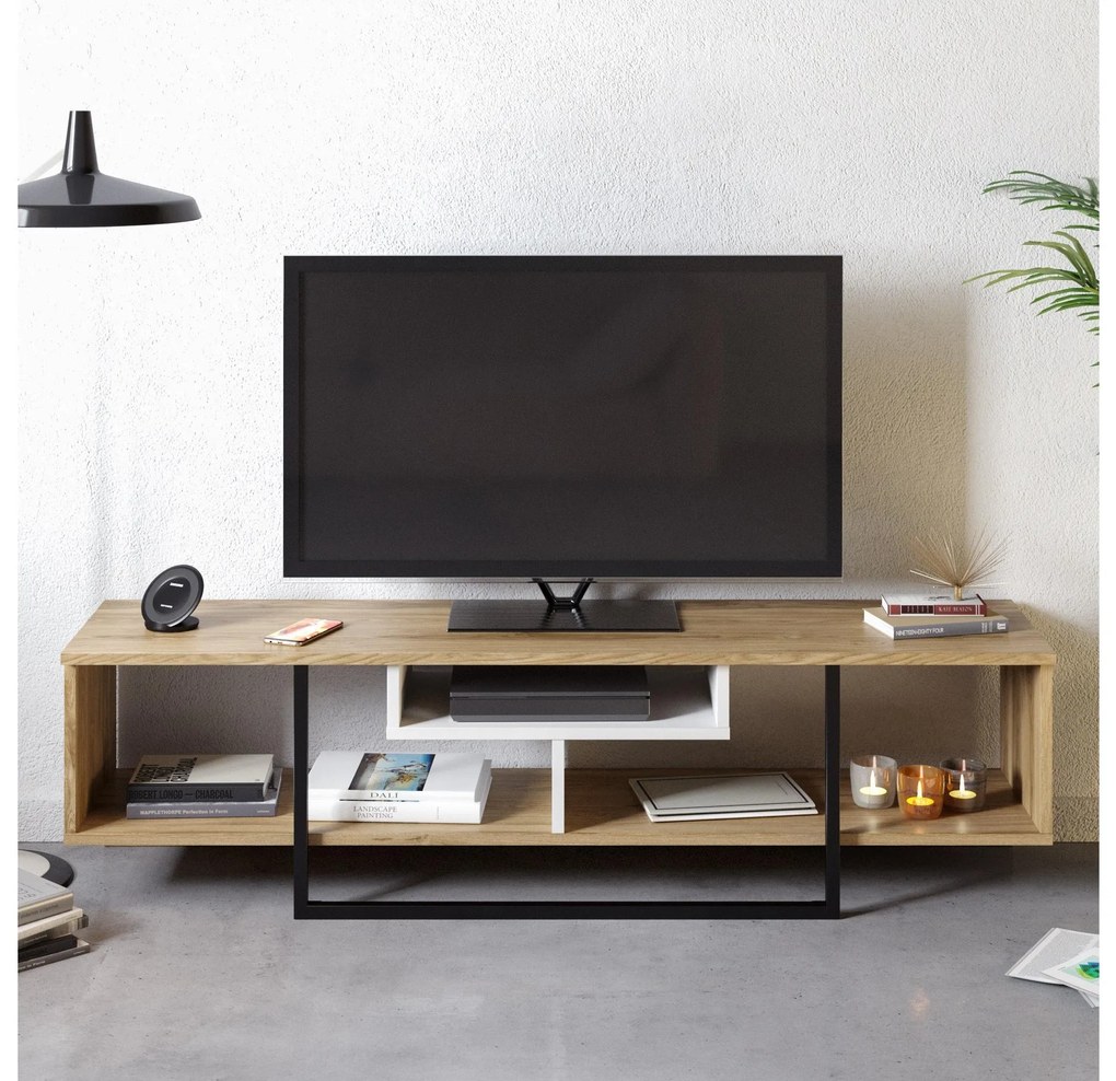 TV asztal/Szekrény Aslana 150 (fehér + fekete + tölgy) . 1101383