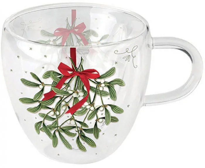 Karácsonyi borosilicate üveg csésze 0,25L Mistletoe with bow white