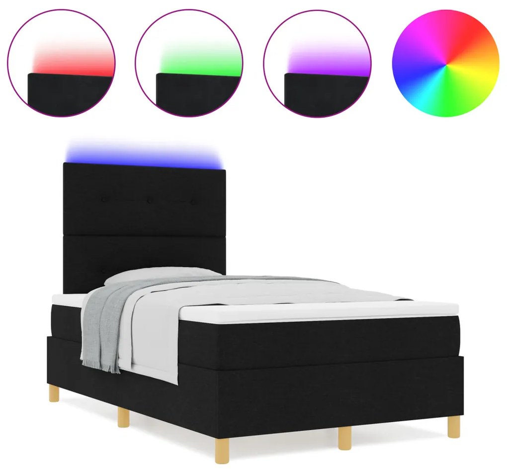 Boxspring ágy matraccal és LED világítással fekete 120x190 cm szövet