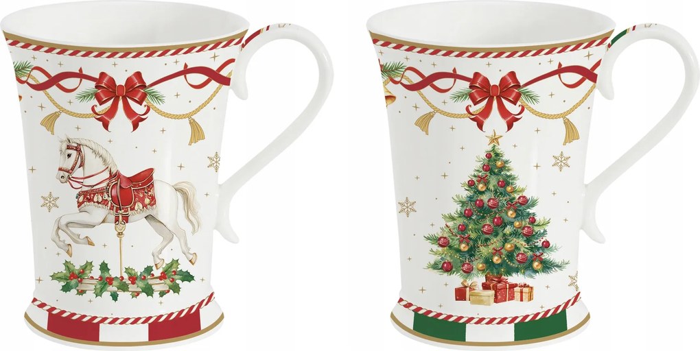 Bögrék 2db porcelán 300ml karácsonyi bögre hintaló és karácsonyfa