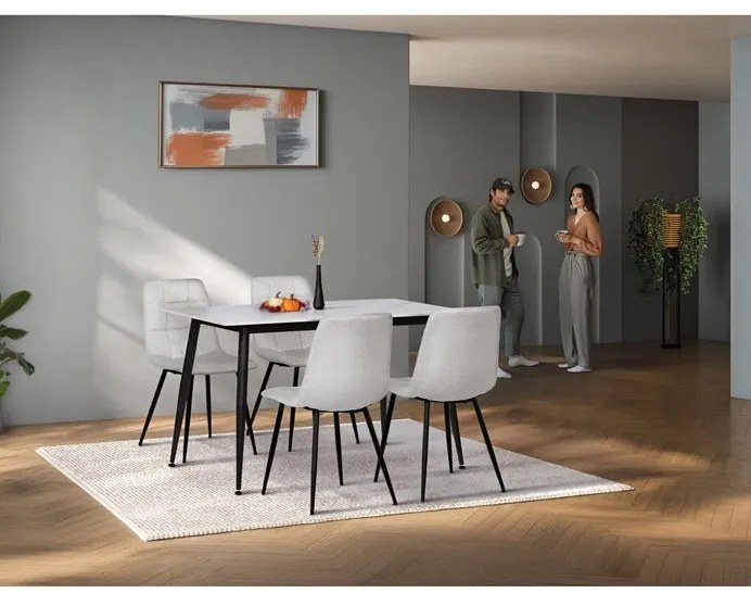 4 Személyes Étkezőgarnitúra, Asztal 4 székkel. Asztalméret: 130x80 cm. Márványhatású kerámia asztallap