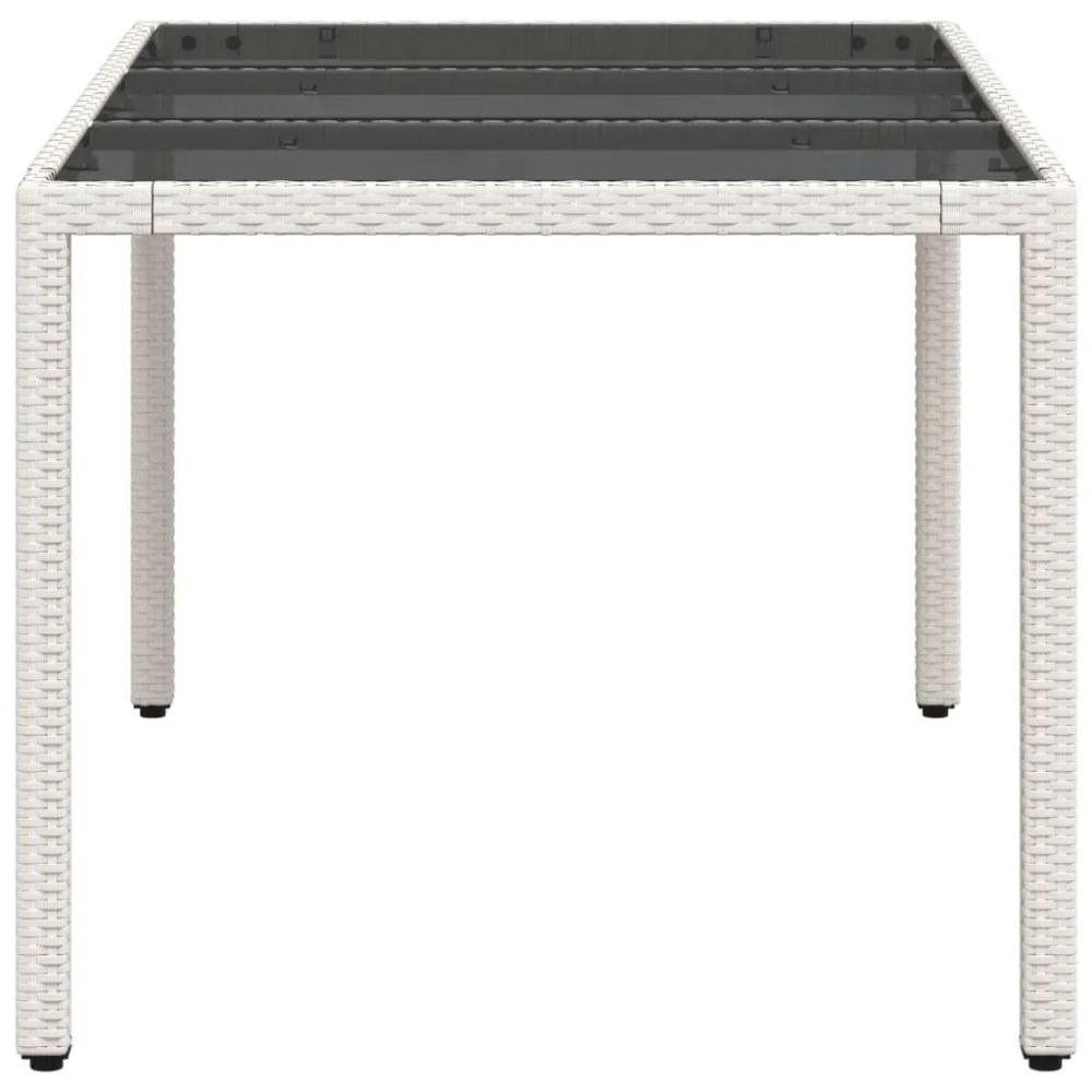 fehér polyrattan üveglapos kerti asztal 150 x 90 x 75 cm