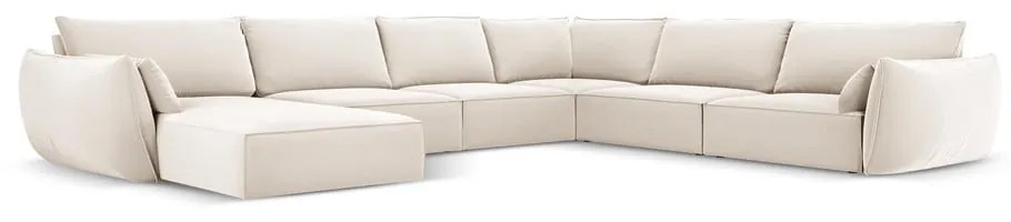 Bézs bársony sarokkanapé (jobb oldali-U alakú) Vanda – Mazzini Sofas