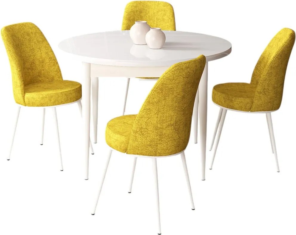 Tor étkezőgarnitúra, fehér-mustársárga, 90 cm