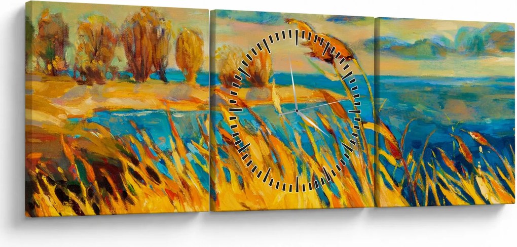 Kép - naplemente a tó felett, akril festmény (órával) (90x30 cm)