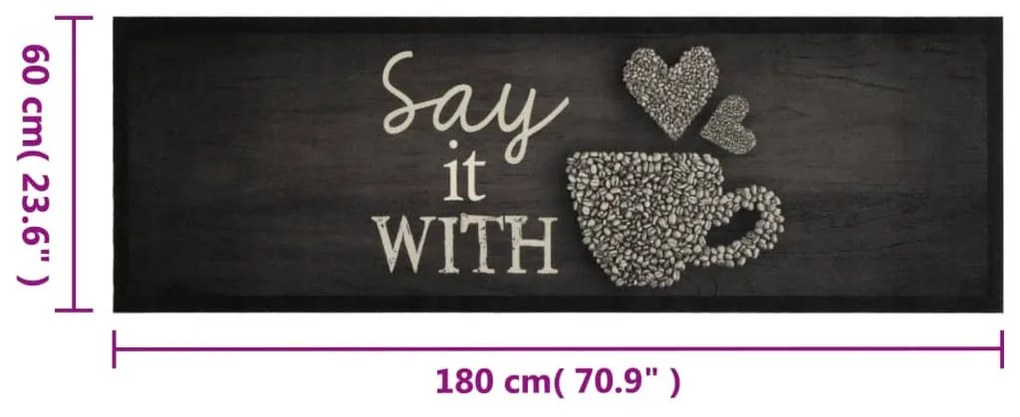 fekete mosható csészemintás bársony konyhaszőnyeg 60x180 cm
