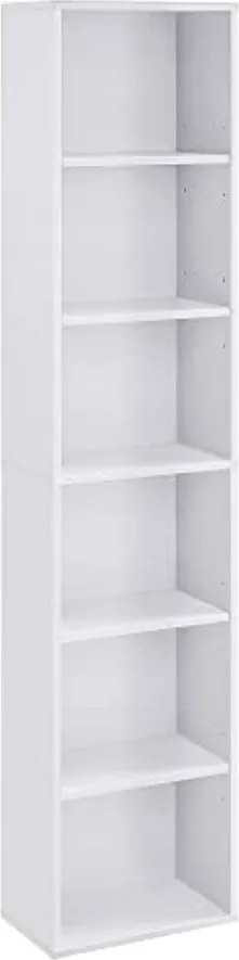 Könyvespolc, 6 szintes nyitott tárolópolc, álló polcegység, 24 x 40 x 178,5 cm, felhő fehér